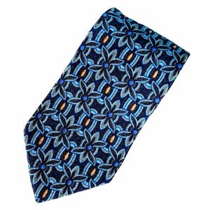 ZEGNA Tie EXTRA LONG 100% Silk Luxury Made in Italy Blue Print
